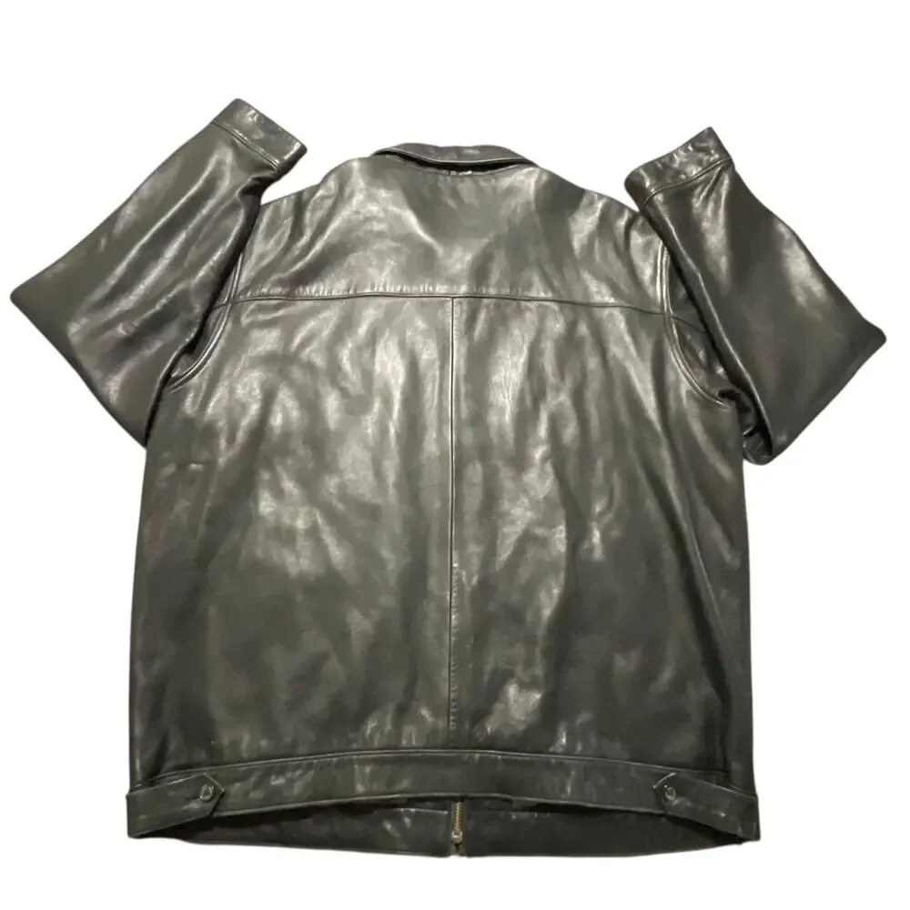 Vintage Polo Ralph Lauren Jacket Mens XXL Black Lambskin Leather Full Zip Pony